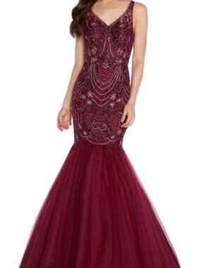 Alyce Paris Designs Mermaid Gown, in Black Plumm Color, Size 4